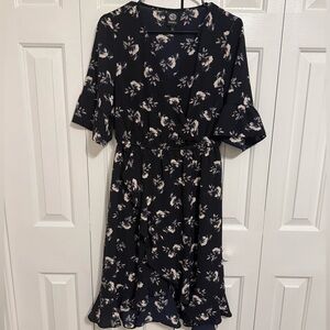 Bobeau Navy Floral Midi Dress